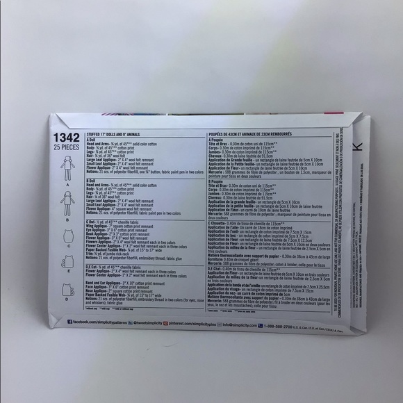 Simplicity Pattern 1342 Stuffed 17” Dolls & 9” Animals - Picture 2 of 11